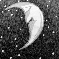 Black background with white drawn moon