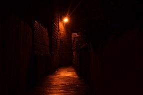 evening street lamp wall pavement