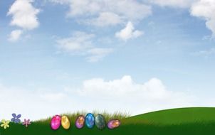 easter eggs on the green meadow