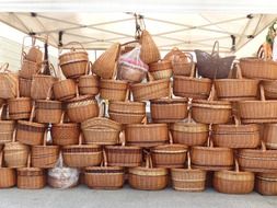 hand made wicker natural material baskets shopping market