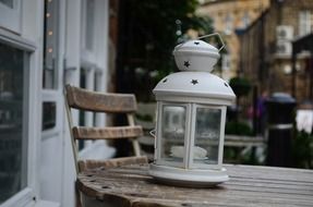 white lantern table background