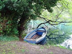 wooden boat little bay lake shore