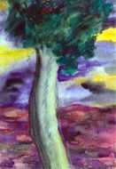 tree foliage clouds painting