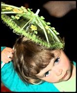 girl little child parasol green