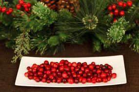 fres christmas red berries and decoration