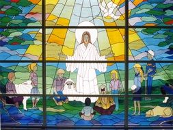 religious stained glass windows in the church