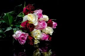 roses bouquet on a black background