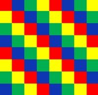 red blue green yellow cubes grid