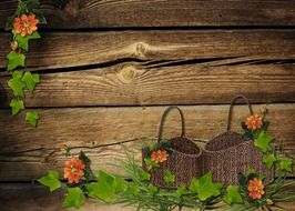 flowers rustic baskets leaves