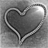 black and white picture of a rope in the shape of a heart