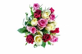 bouquet with roses and green leaves