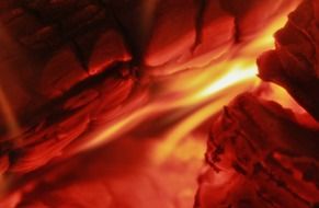 closeup of glowing wood fire