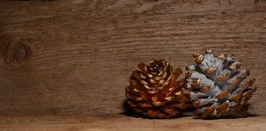 pine cones gold white wood