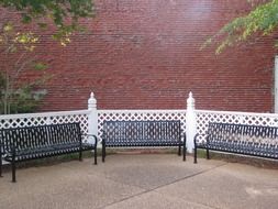 brick wall background bench rest