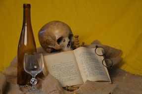 book glasses skull bottle glass