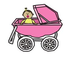 drawing of a baby girl in the pink pram