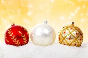 white, red, golden christmas baubles