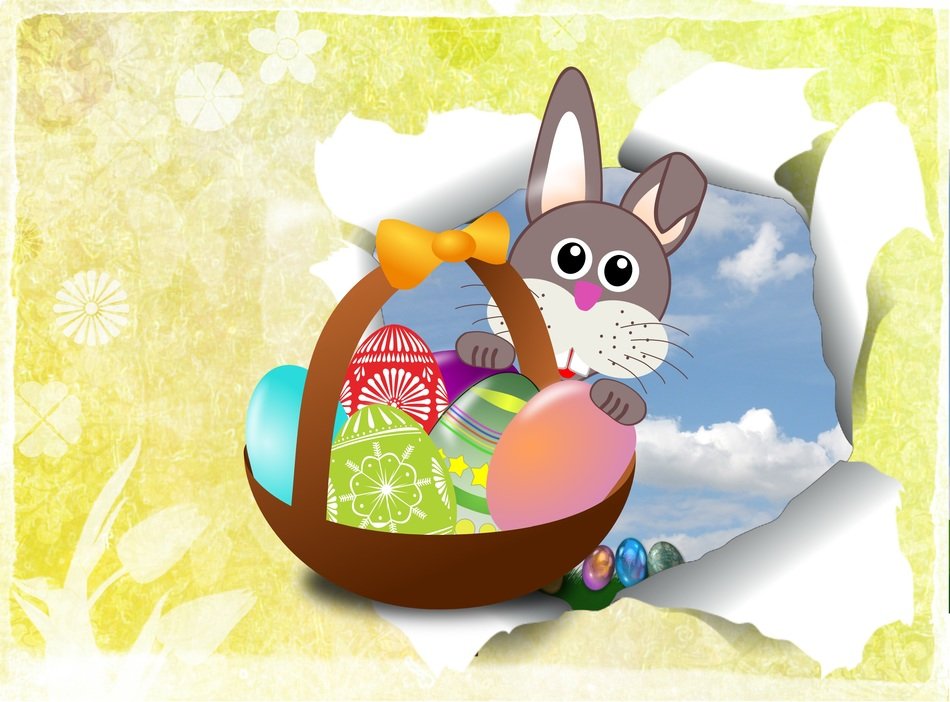 easter background hare basket hole