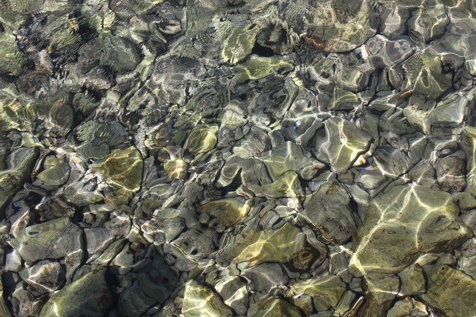 water sea stones reflections