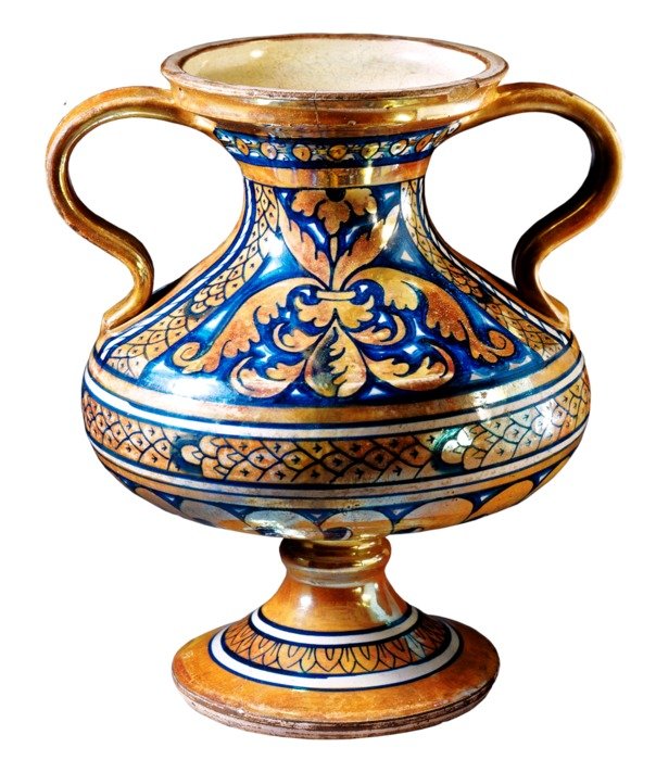 two handled vase tin glazed