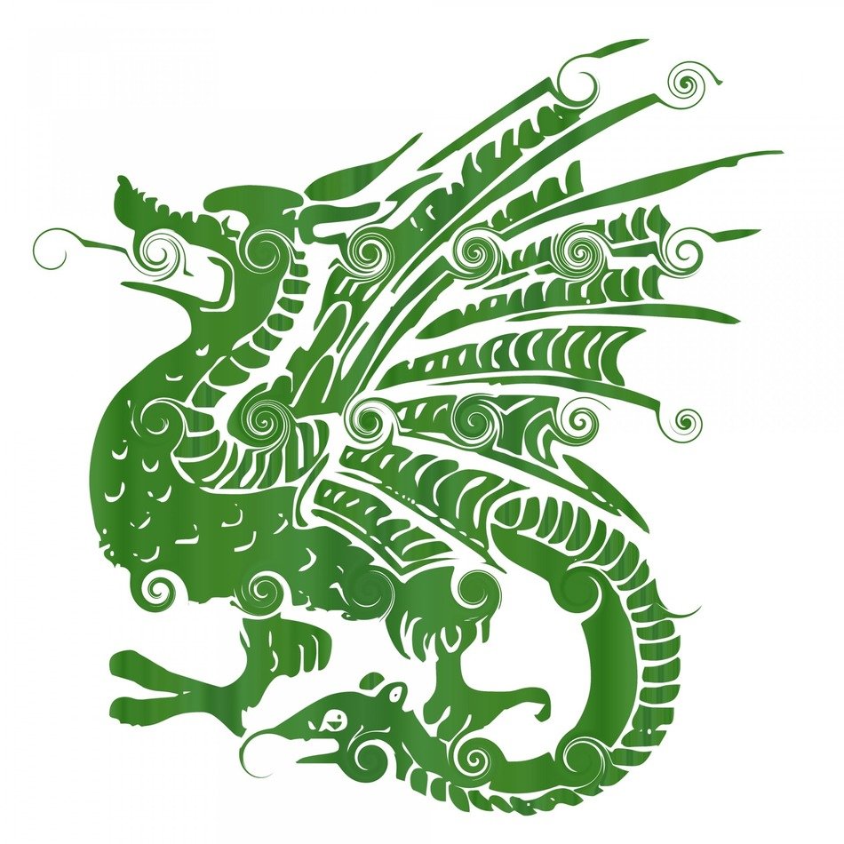 gradient dragon leaf green curly