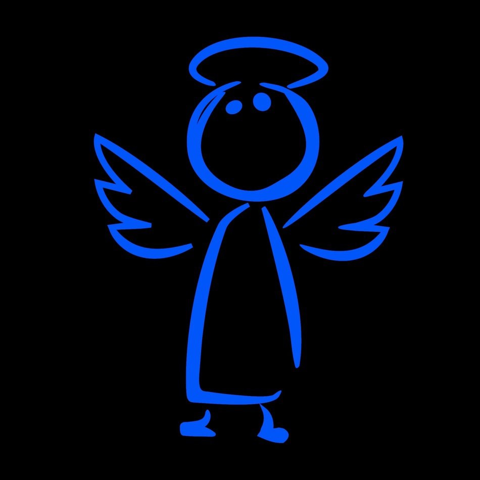 blue outlined guardian angel on the black background