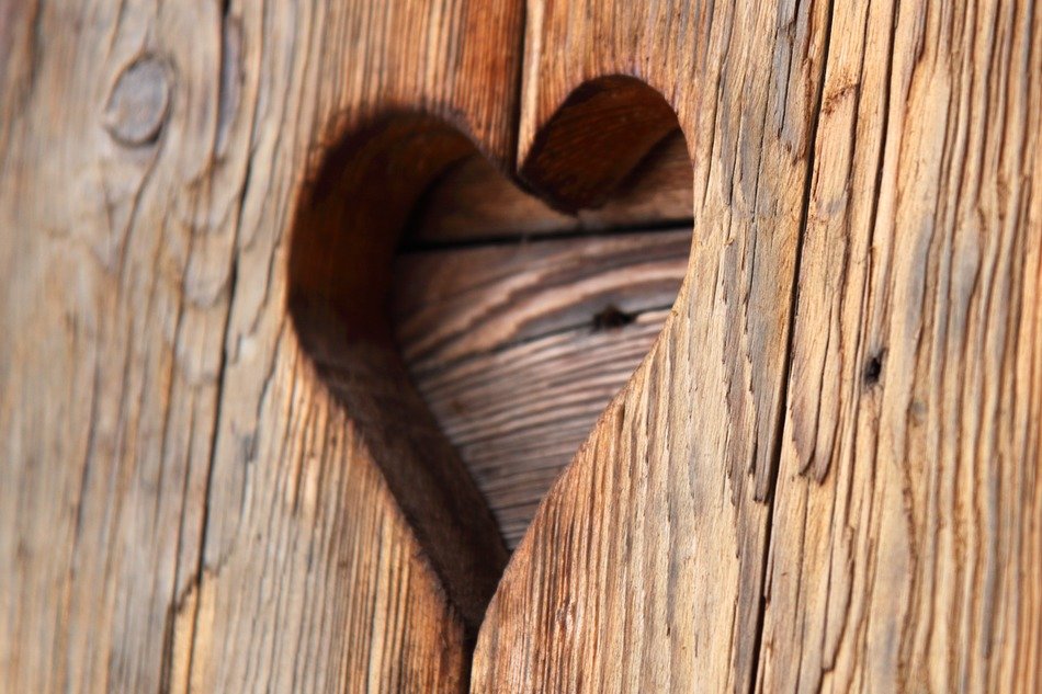 board heart hole love old plank