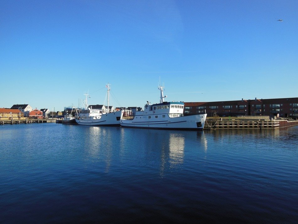 port water blue sky ships boats