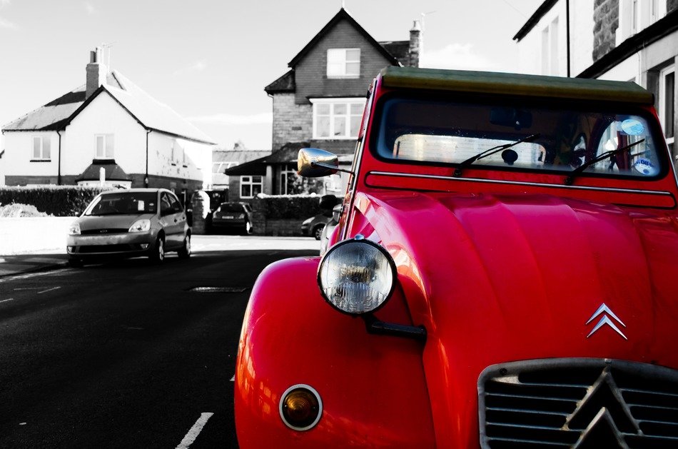 red car color street citroen old