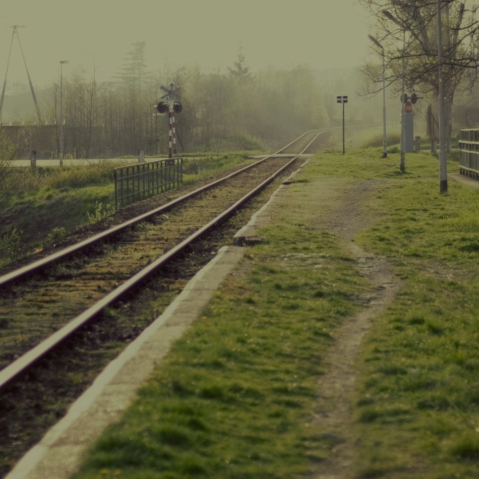 landscape tracks sky the background
