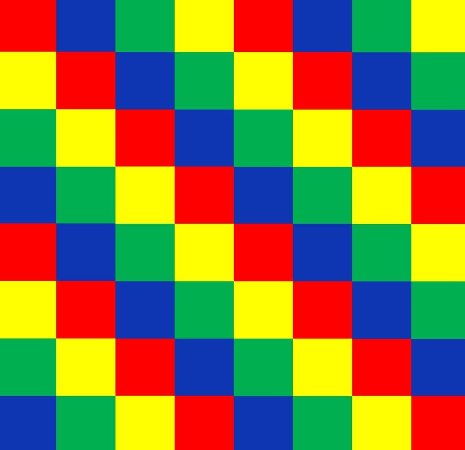 red blue green yellow cubes grid