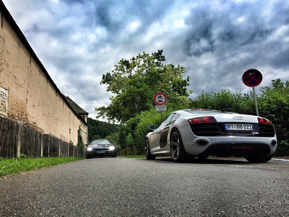 sports car road clouds auto sport