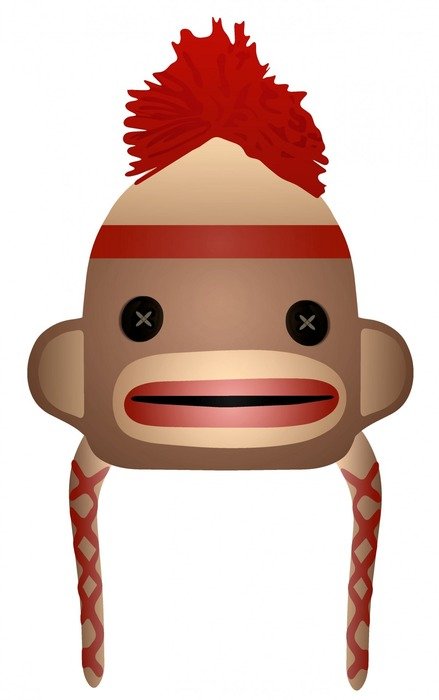 sock monkey white background hat