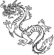 black and white drawing of a dragon