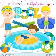 Boys Pool Party Clip Art