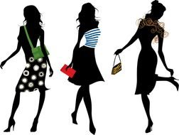 Silhouettes of the women with the colorful elements of wear clipart