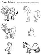 Baby Farm Animals, Matching Worksheet