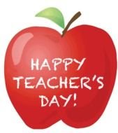 happy Teacherâs Day, writing on apple, drawing