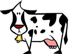 drawing of a black and white cow with a bell