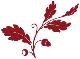 red silhouette of an oak branch with leaves and acorns