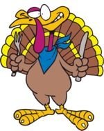 Cartoon Thanksgiving Turkey with fork and knife