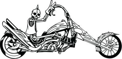painted skeleton rides a motorcycle