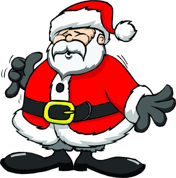 Cartoon Santa in black gloves