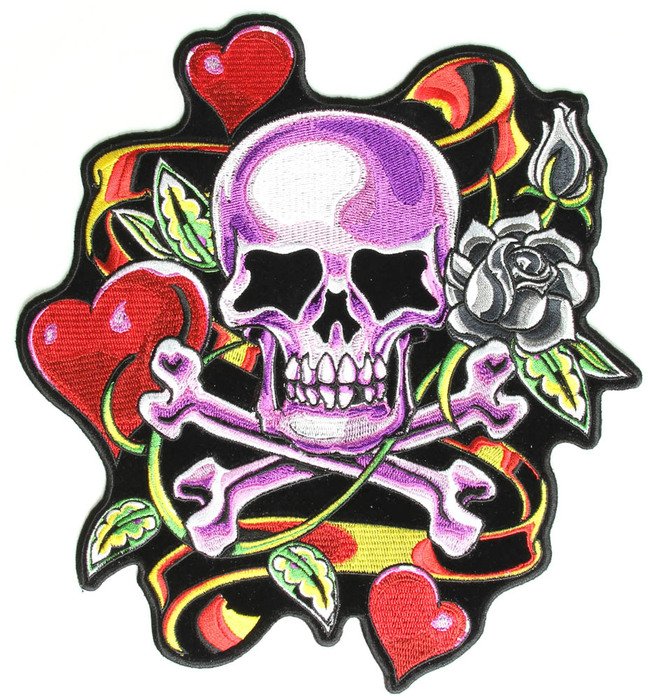 skull, heart and flower tattoo