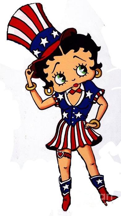 painted girl in a suit with the image of the american flag