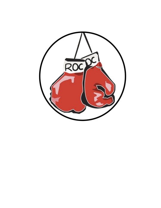 round badge with red boxing gloves