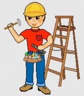 cartoon construction worker with tools