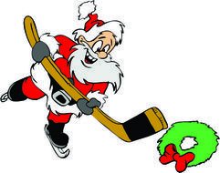 Cartoon Santa Playing Hockey