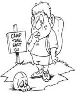 Black and white drawing of the man hiking clipart