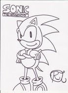 black and white drawing sonic on a white sheet